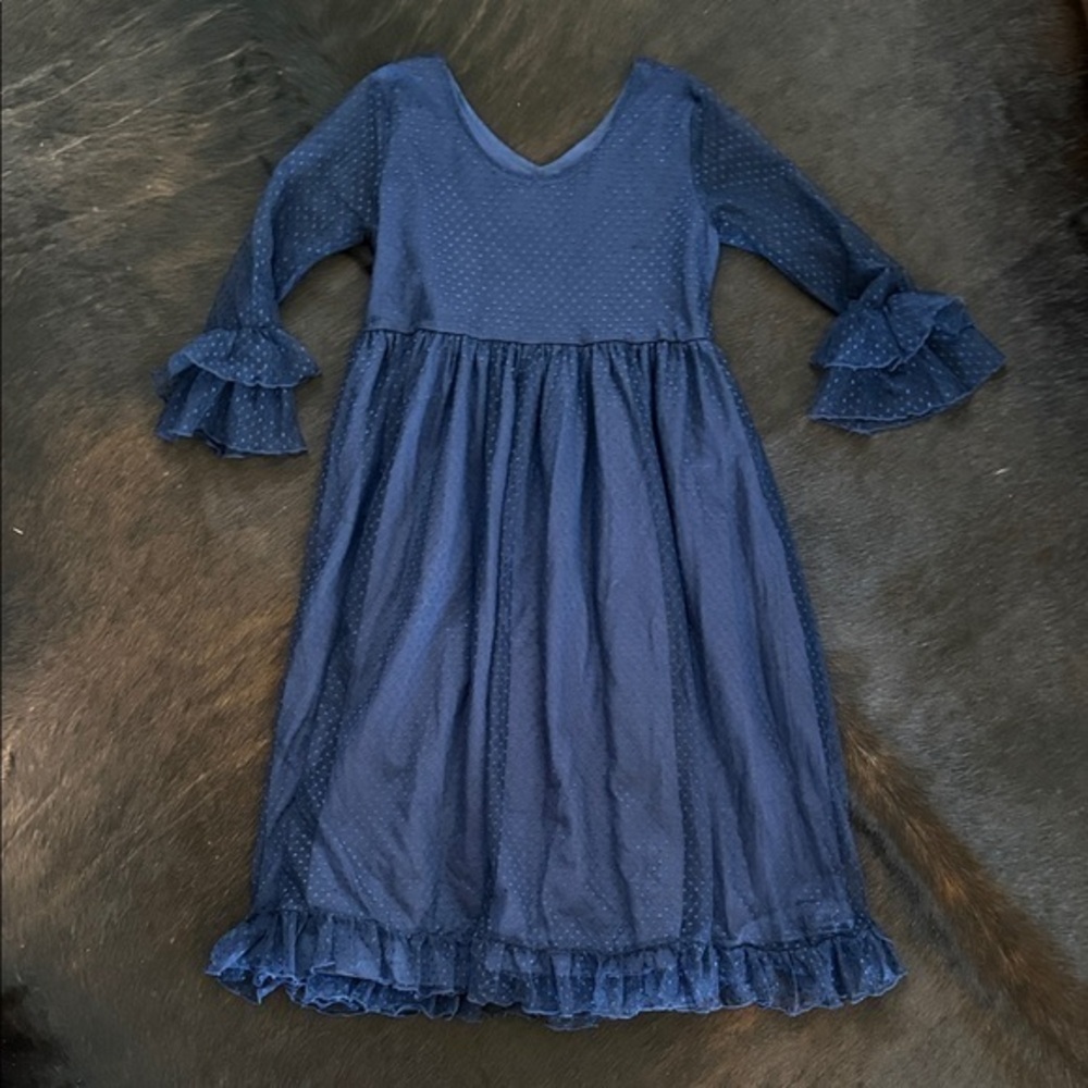 Elegant Navy Blue Kids Dress with Ruffle Details